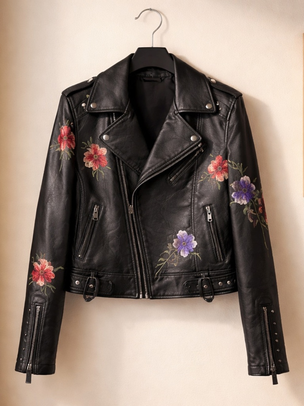Colleen Lopez Embroidered Black Floral Moto Jacket